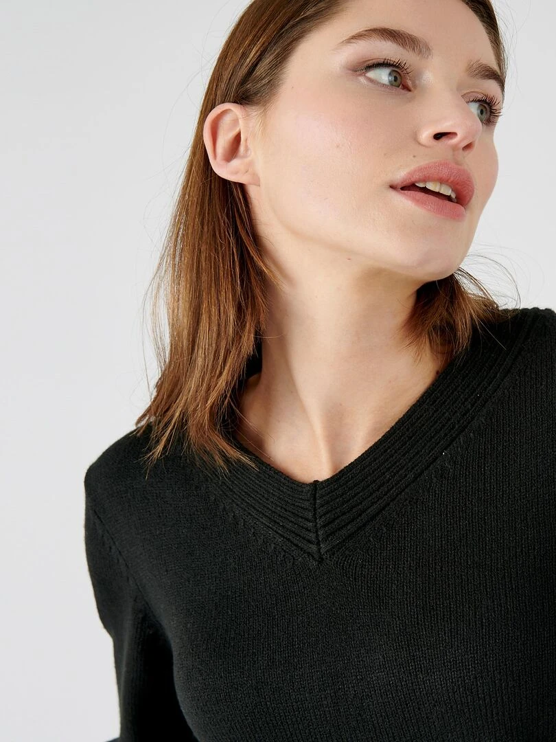 Pull col "V" maille jersey   Damart   Noir