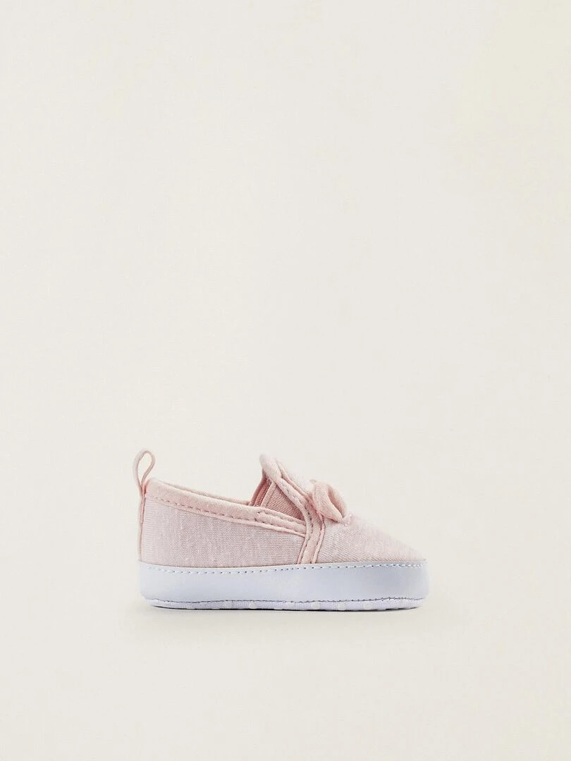 Baskets en tissu et cuir avec oreilles pour nouveau né NATURE TAKEOVER Rose