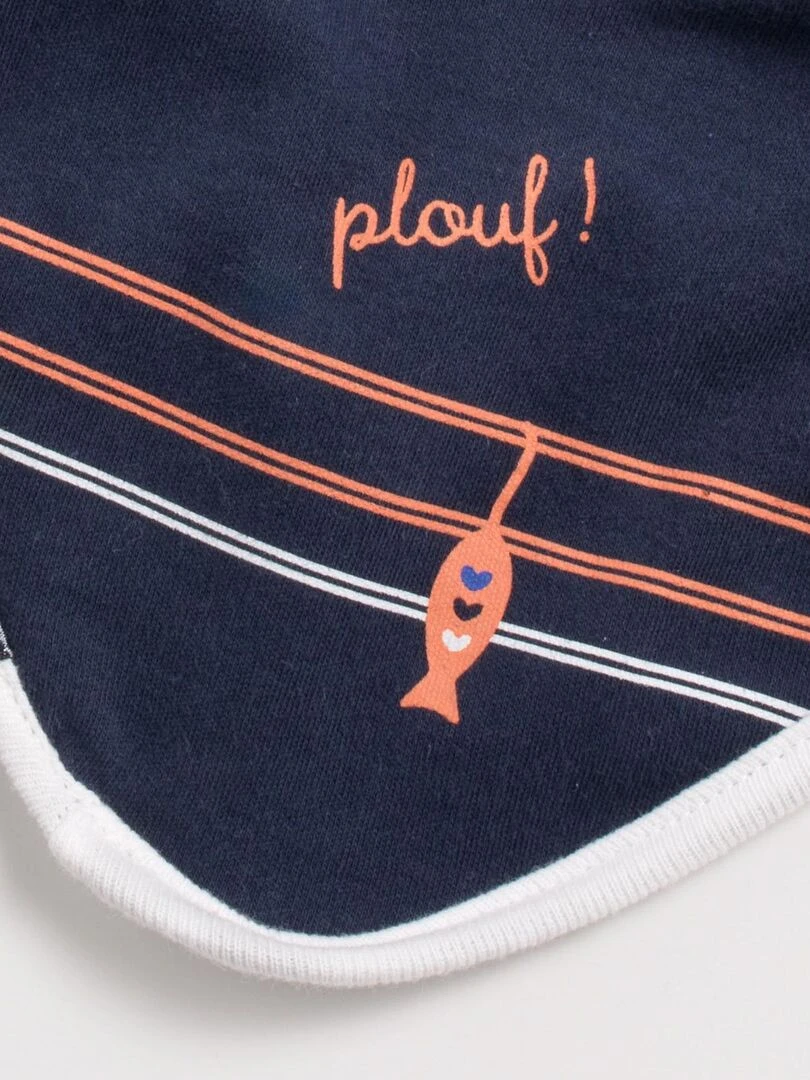 Lot de 2 bavoirs en coton marinière   SAUTHON   Bleu Blanc