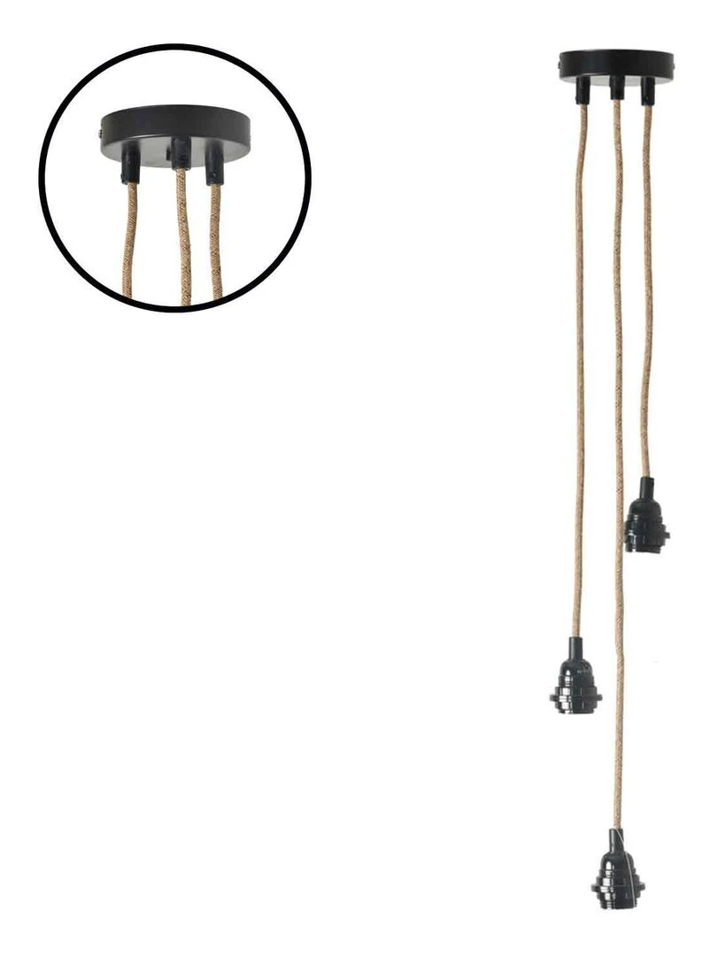 Suspension douille à 3 câbles Noir