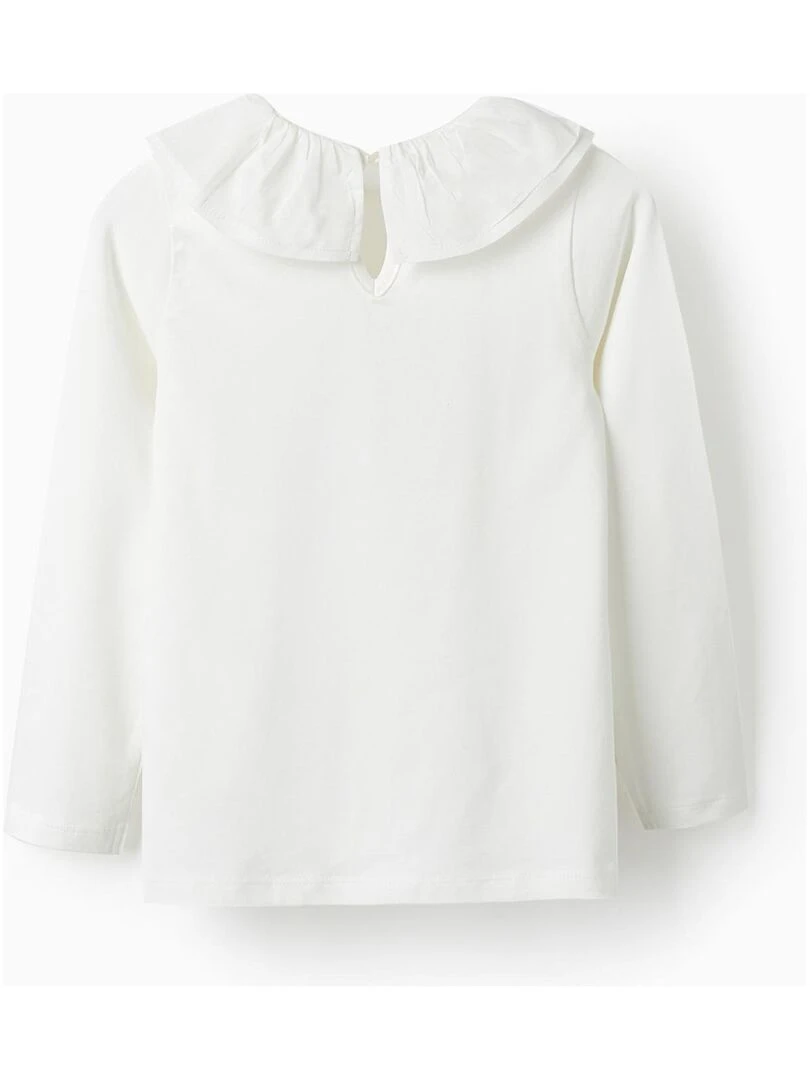T shirt à manches longues avec volants et paillettes pour fille manches longues SPRING BEGINS Blanc