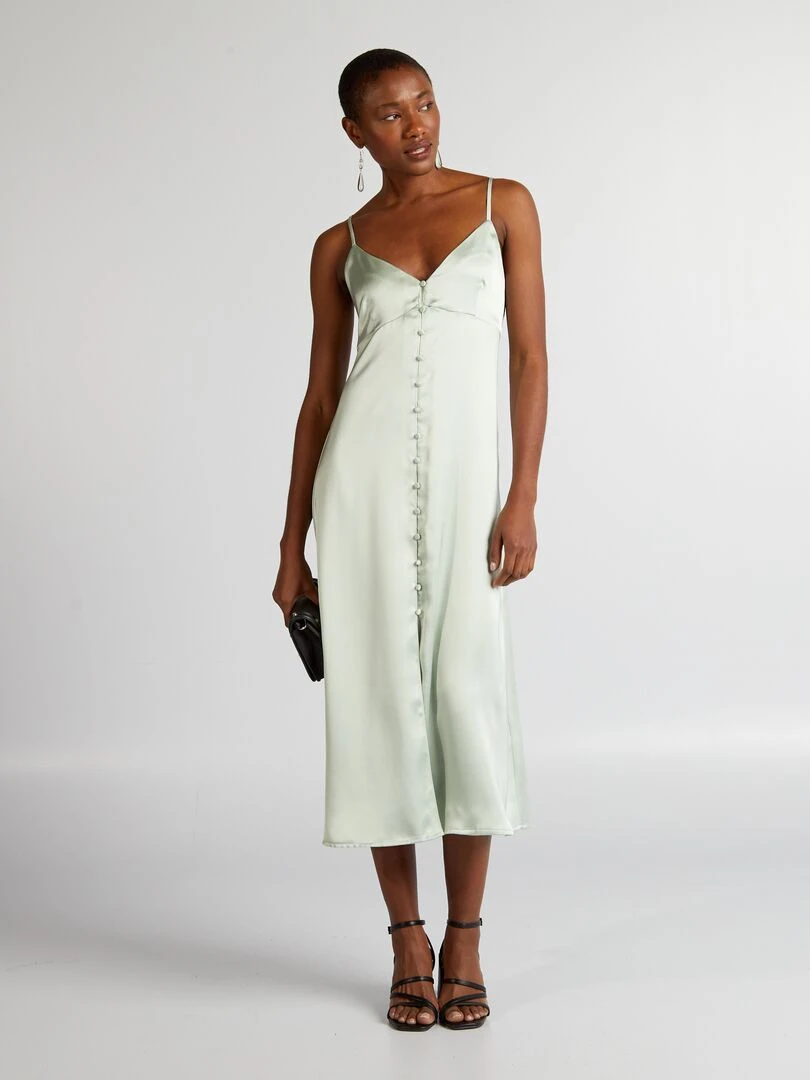 Robe en satin avec ouverture boutonnée Vert