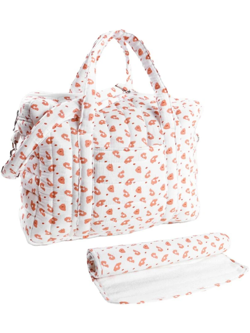 Sac à langer imprimé léopard en mousseline ouatinée écru/terracotta Gris