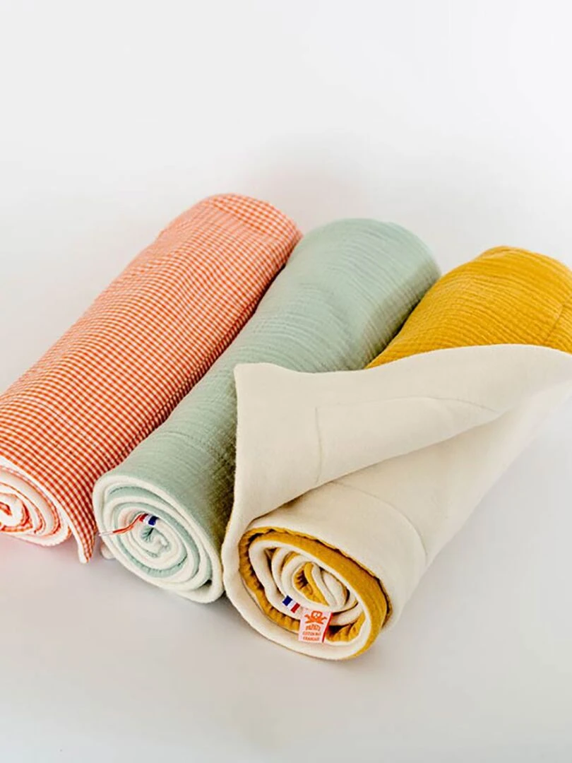 Couverture en Coton Bio Rex Blanc et Honey   Beige
