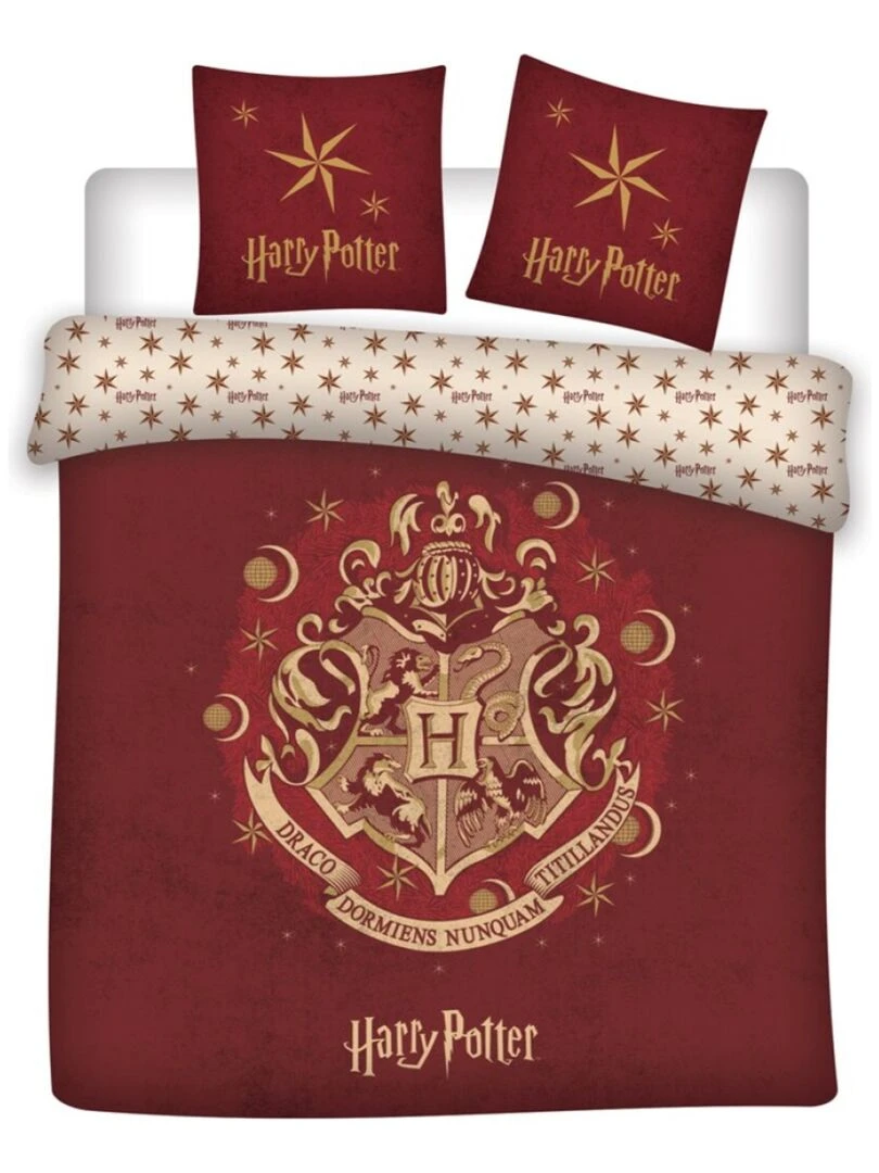 Parure de lit enfant double Blasons Poudlard Rouge
