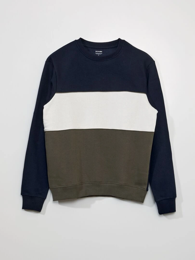 Sweat color block en molleton Kaki/bleu/blanc