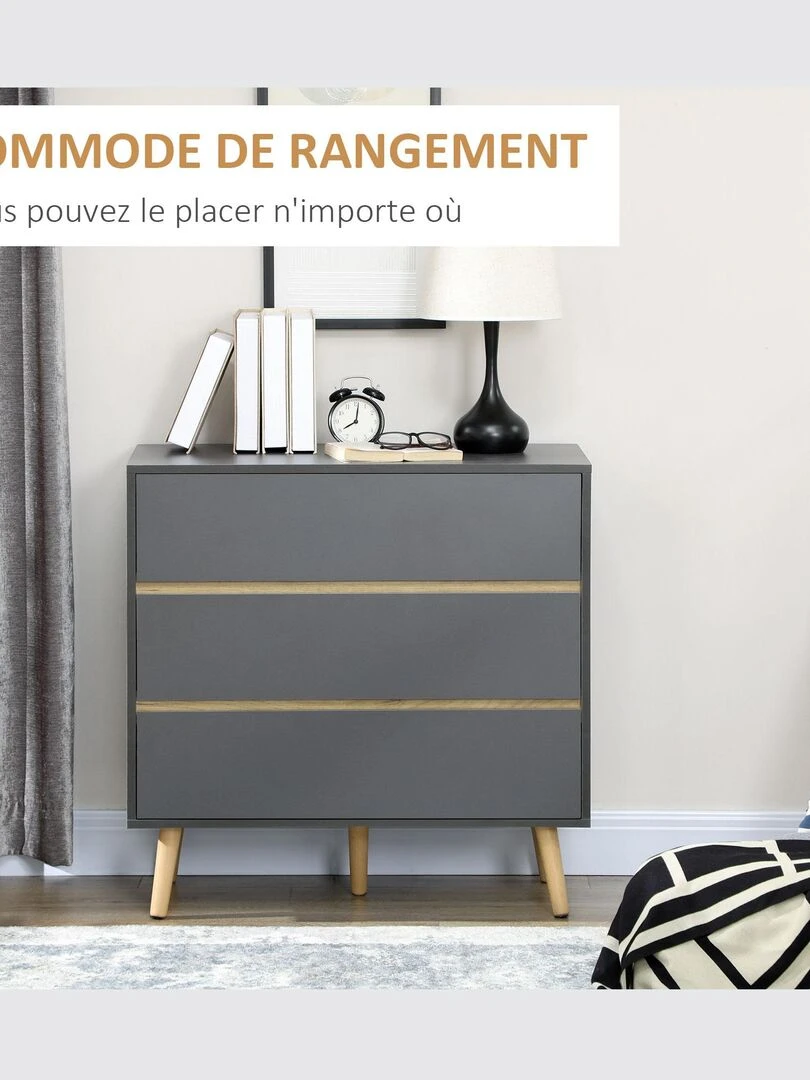 Commode 3 tiroirs design scandinave gris aspect bois clair   Gris
