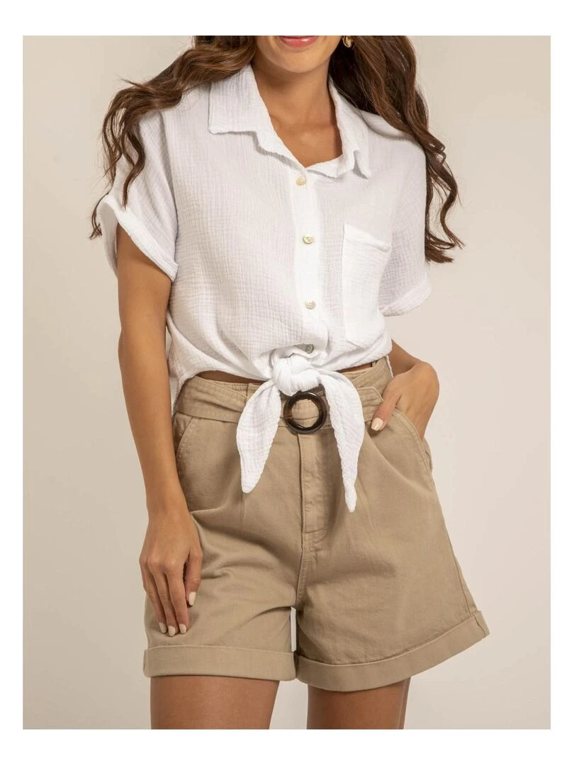 Chemise manches courtes gaze de coton ODETTE   Blanc