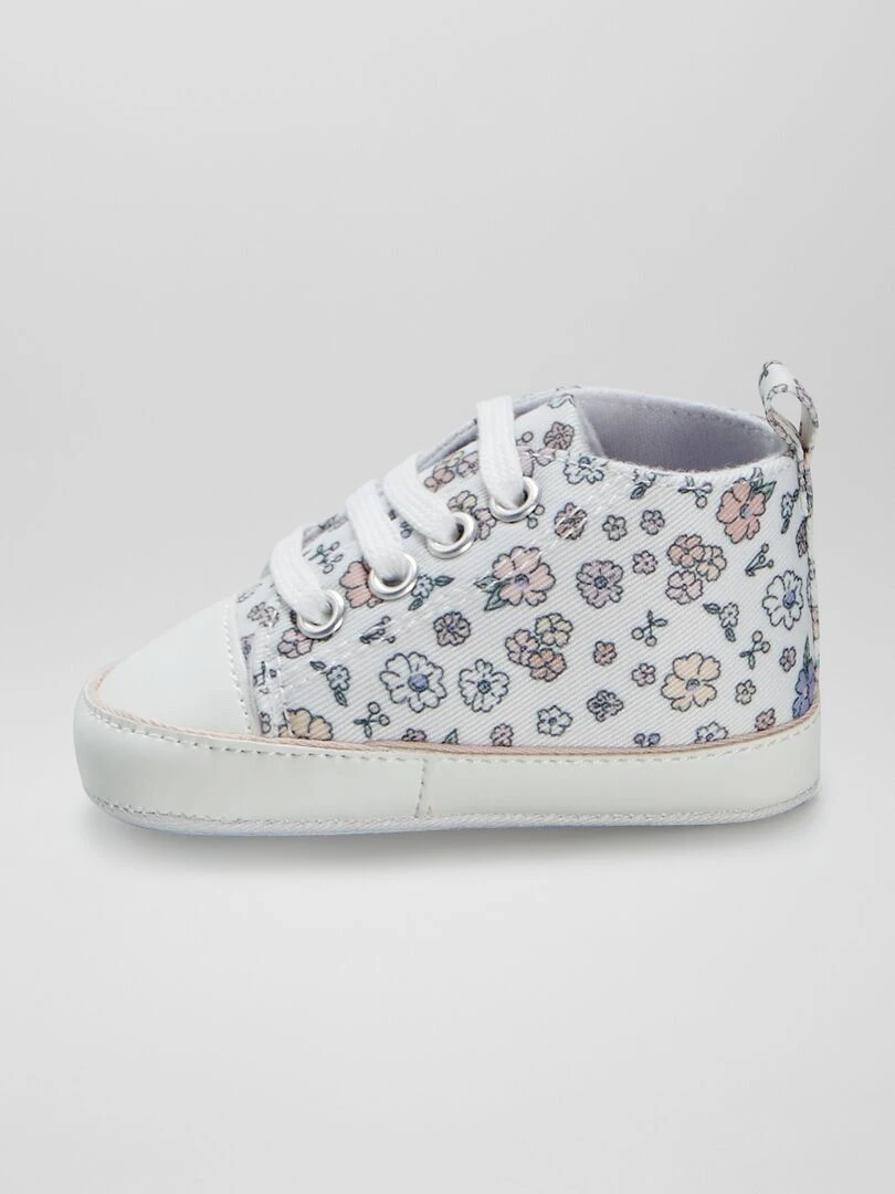 Baskets montantes en toile fleuries   Ecru