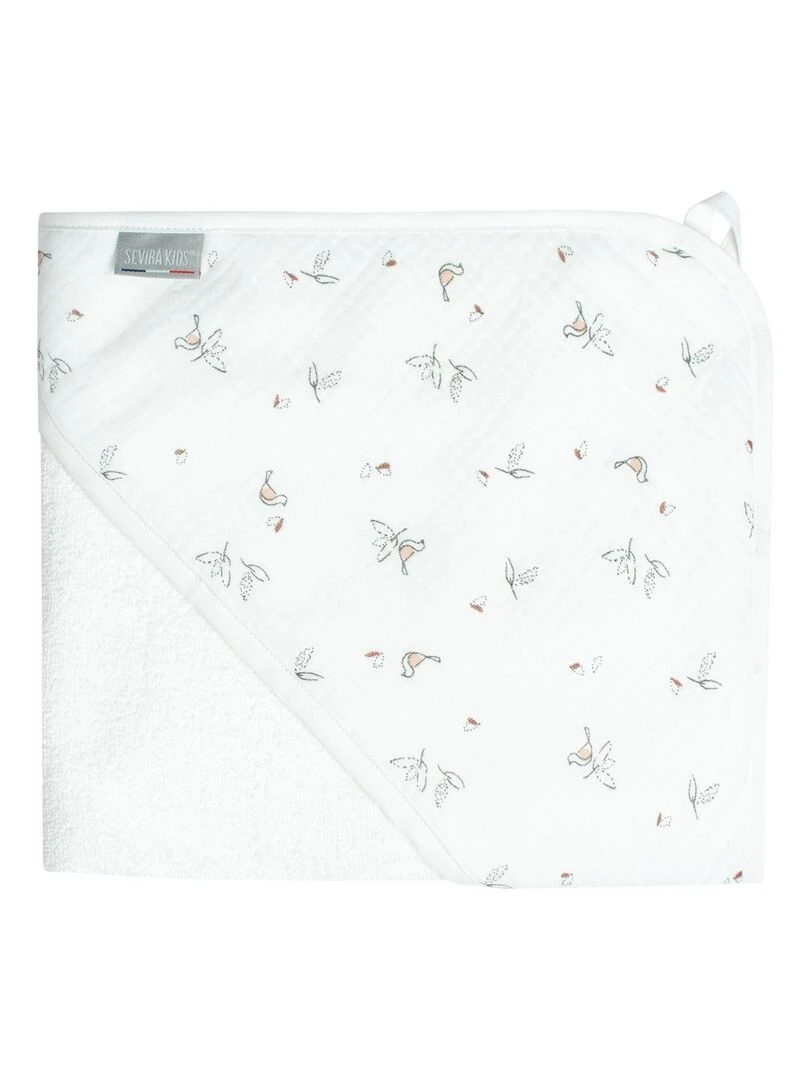 Ma première cape de bain en gaze de coton et bambou Melody Blanc