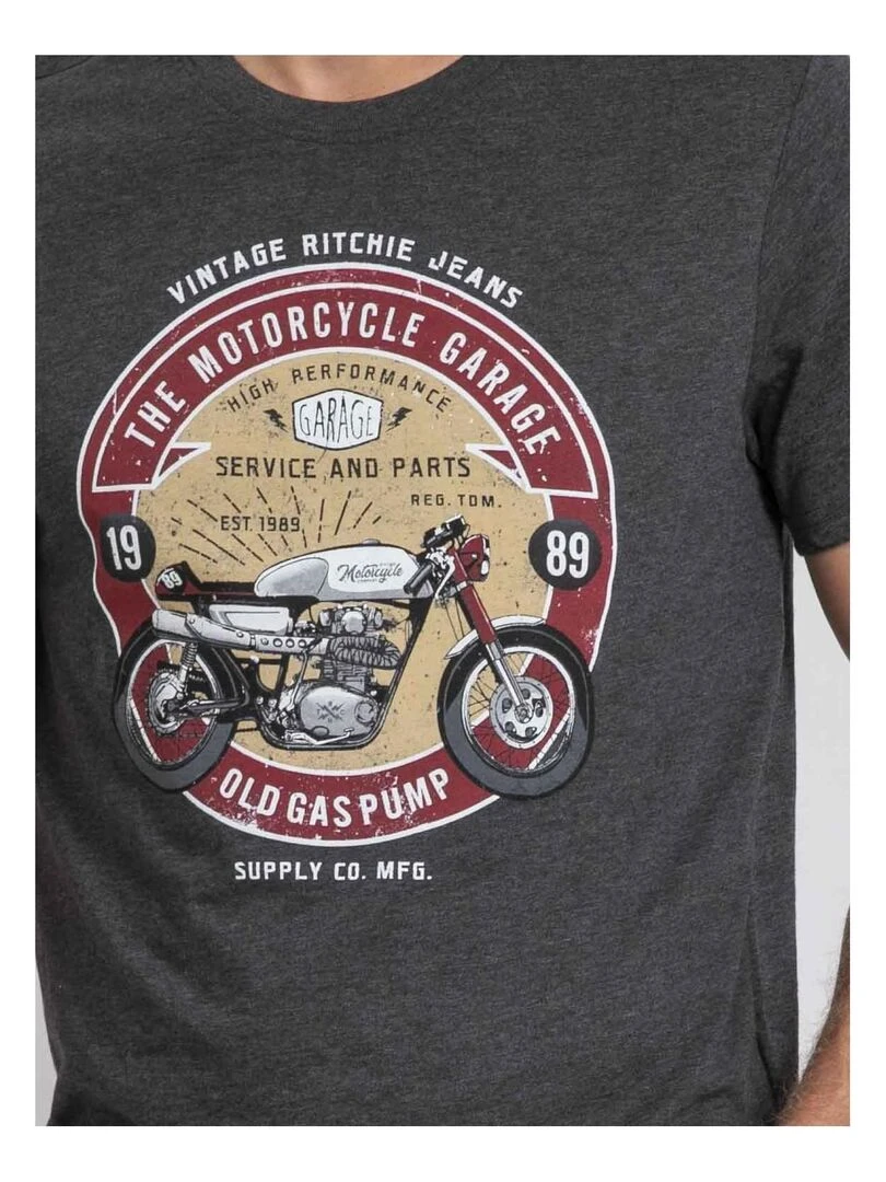 T shirt col rond pur coton JORISOL   Gris foncé