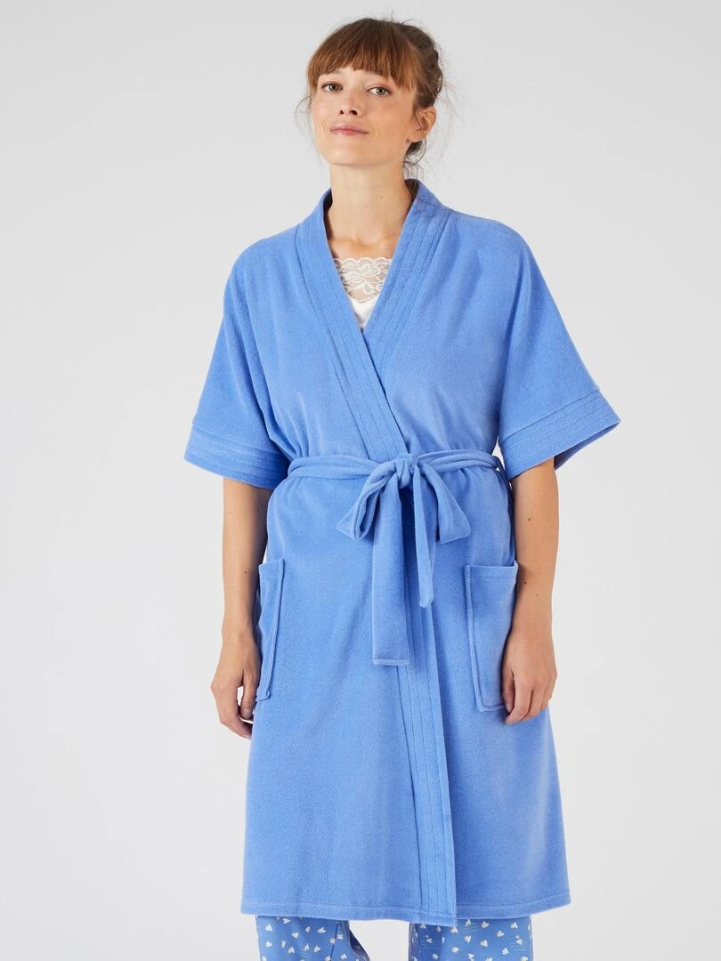 Robe de chambre forme kimono  maille bouclette    Damart   Bleu