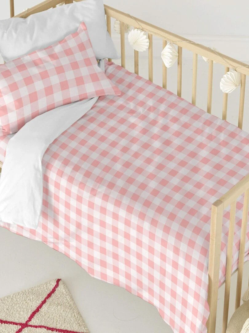 Parure housse de couette 2 pièces Vichy "Happyfriday" Rose