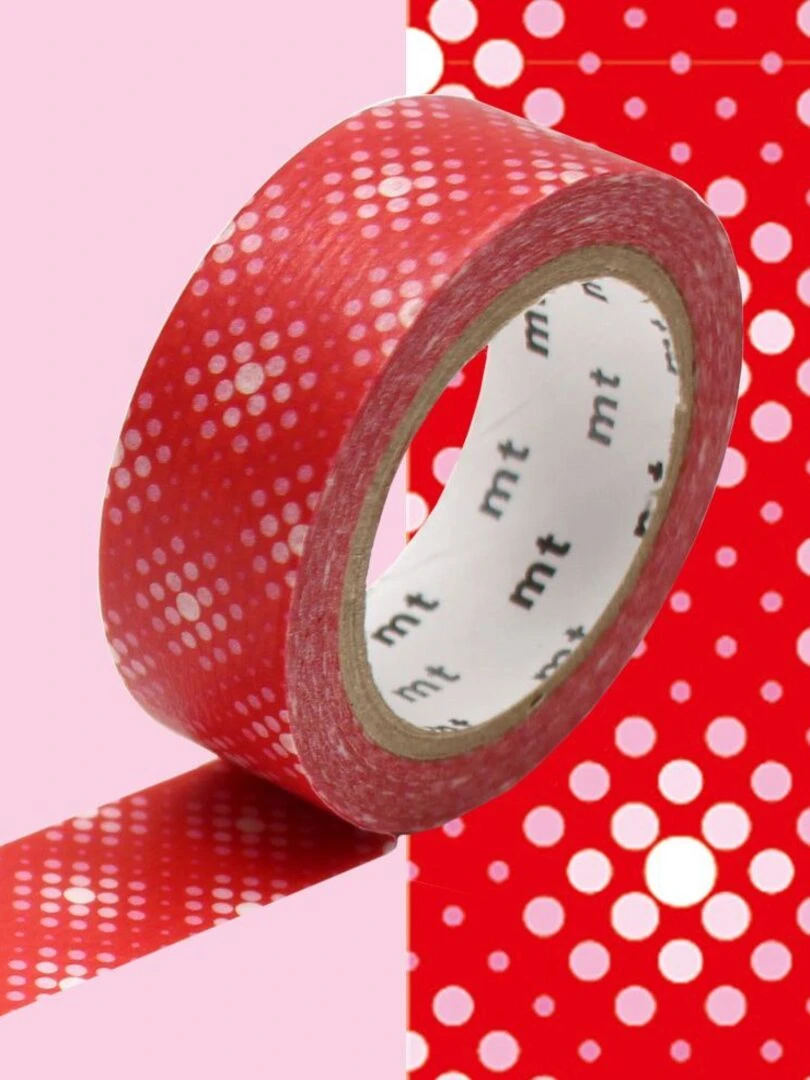 Masking tape points blanc sur fond rouge   1 5 cm x 7 m   N/A