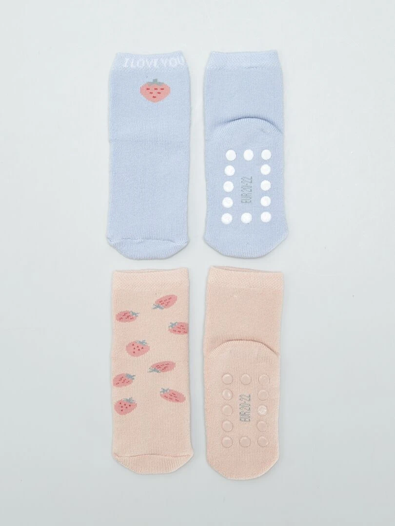 Lot 2 chaussettes antidérapantes Rose/bleu