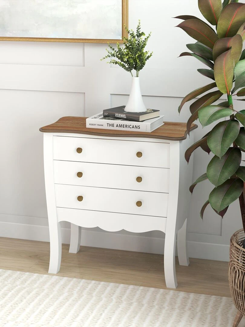 Commode style néo rétro 3 tiroirs poignées boutons bois MDF panneaux blanc   Blanc