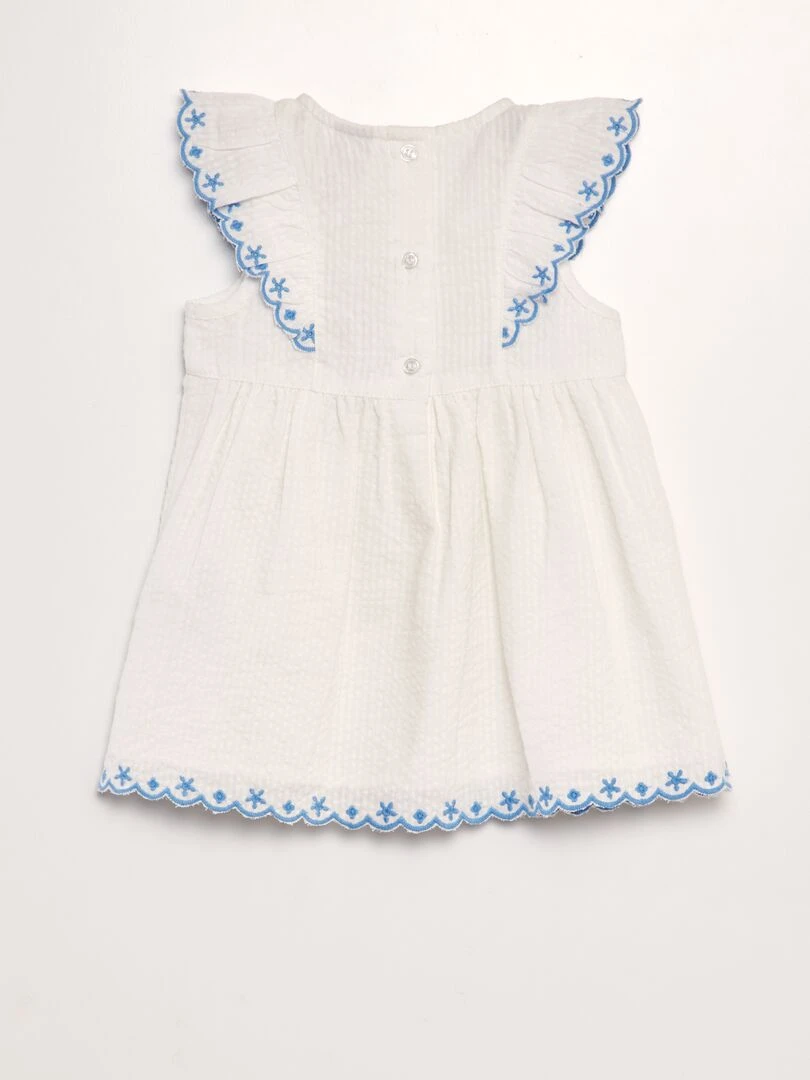 Robe en maille gaufrée brodée   Blanc