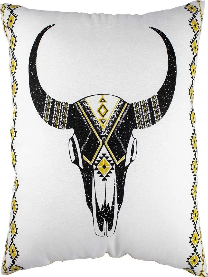 Coussin Imprimé "Tête de Buffle" Noir
