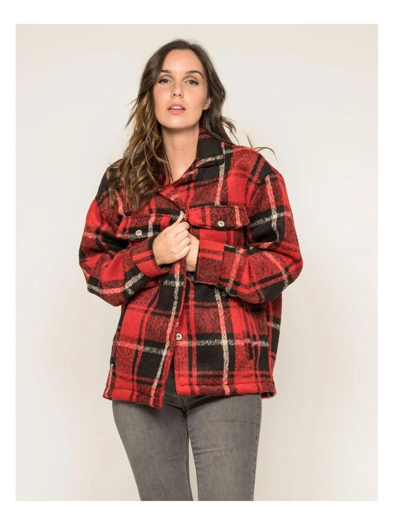 Manteau court carreaux URANI Rouge