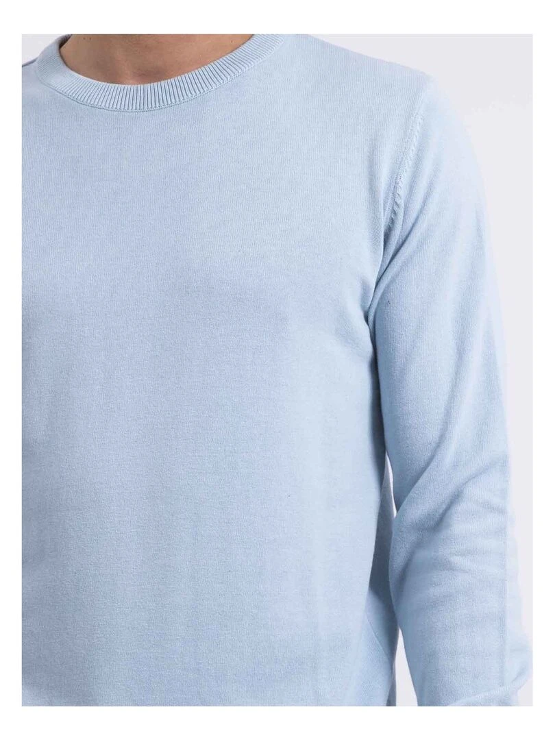 Pull col rond pur coton LADARKO   Bleu ciel