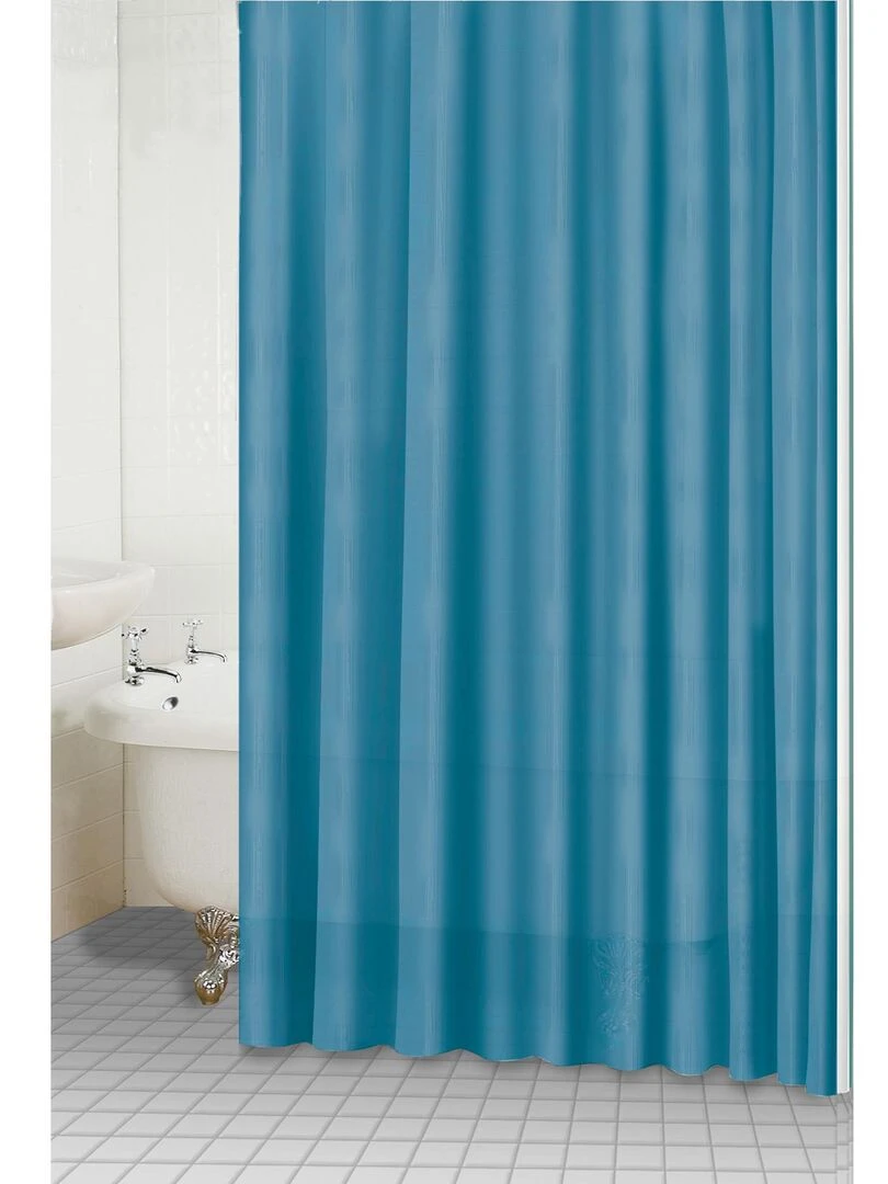 Rideau de douche uni aspect tissu Bleu canard