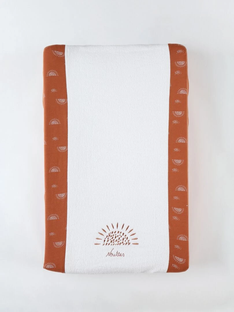Matelas à langer avec housse élastique en éponge  écru/caramel   Blanc