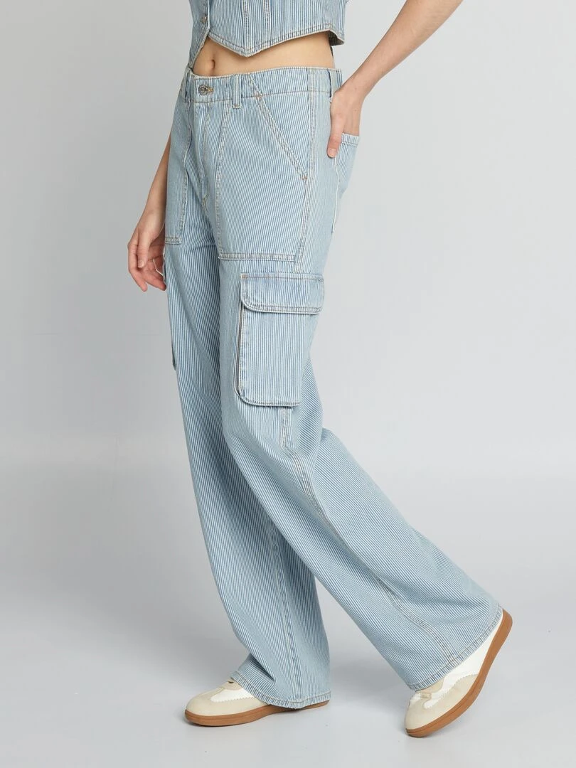 Pantalon wide leg denim à rayures   Bleu