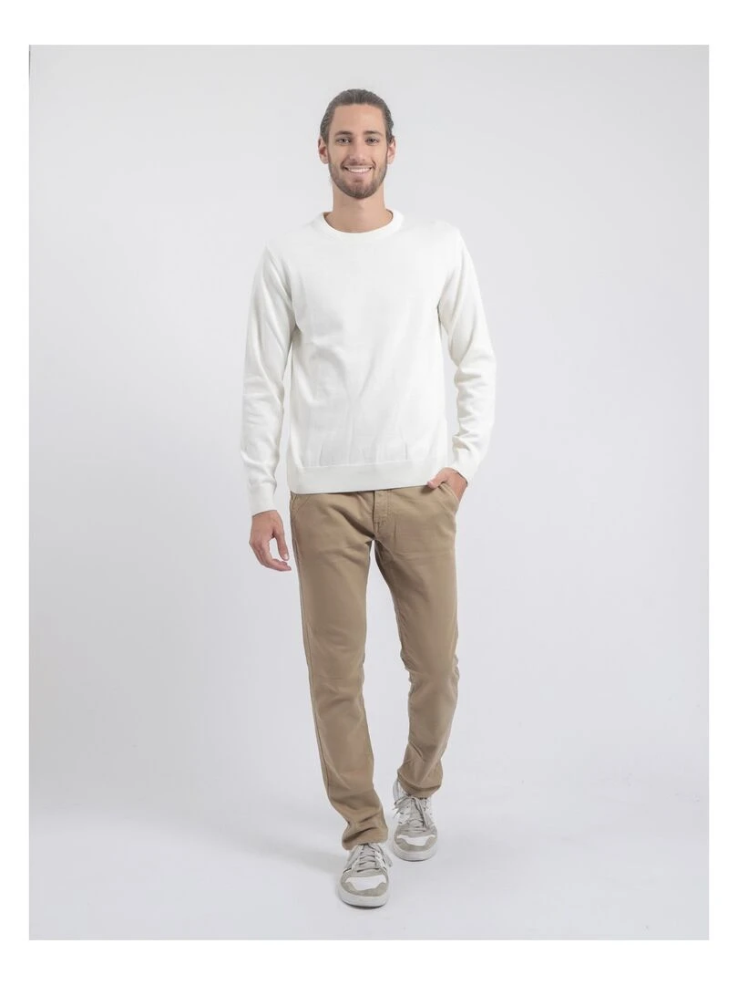 Pull col rond pur coton LADARKO   Ecru