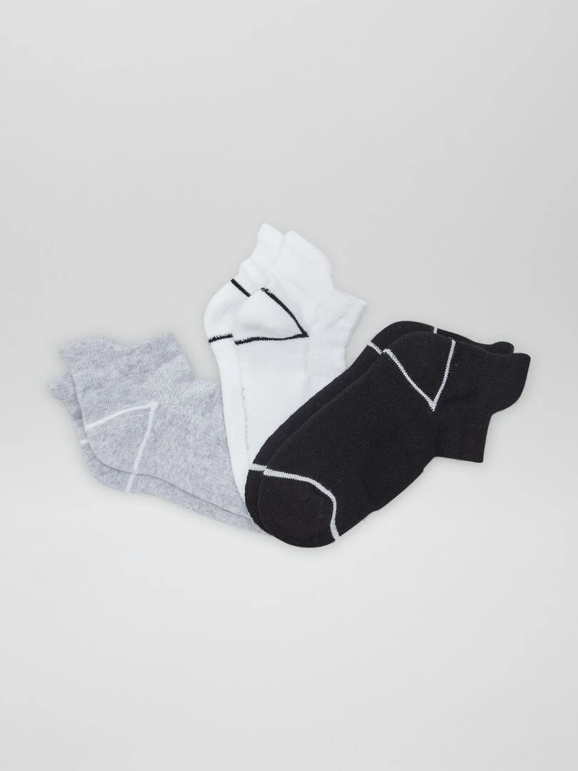 Lot de 3 chaussettes de sport invisibles Blanc/gris/noir
