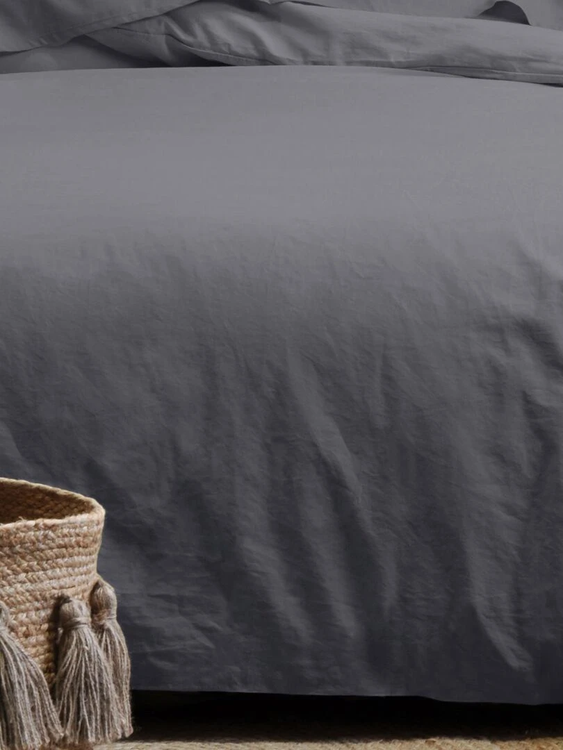 Taie d'oreiller unie en coton bio   Bleu ardoise