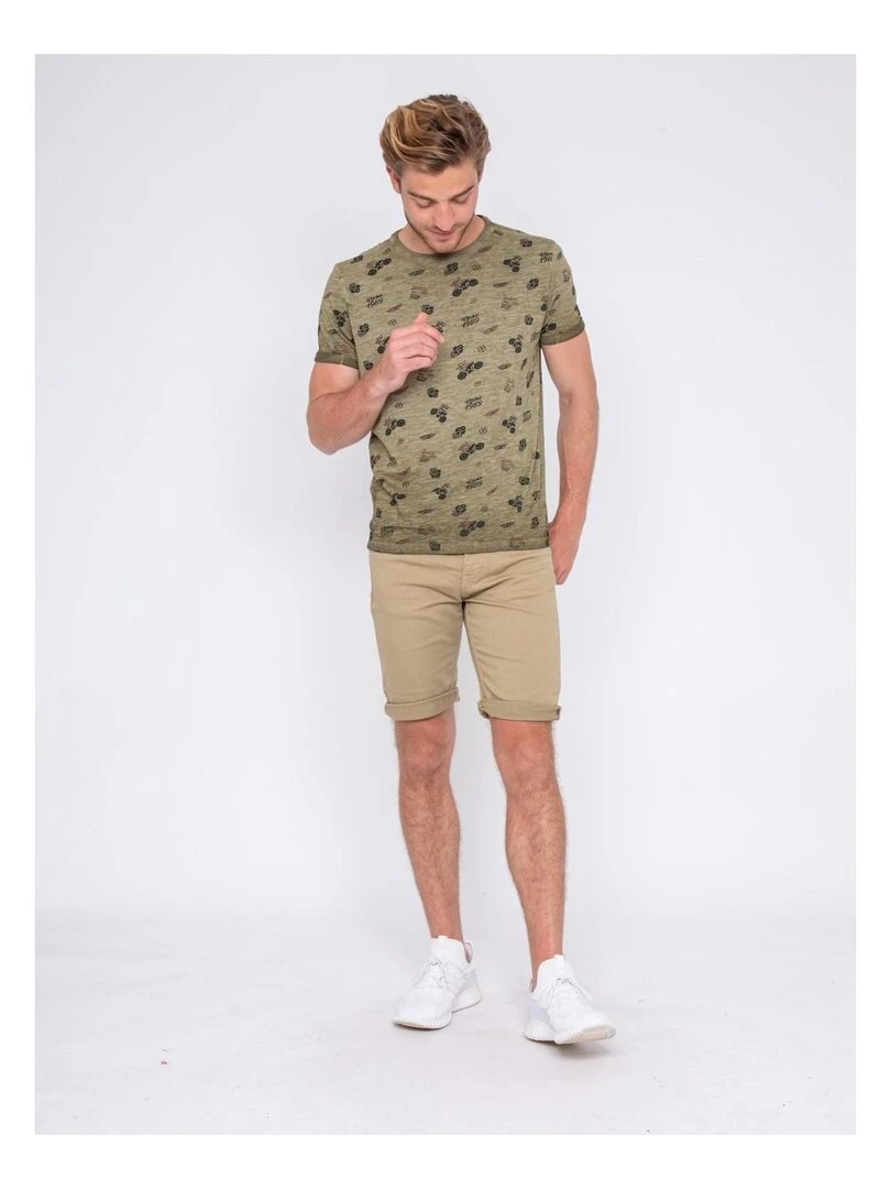 T shirt col rond pur coton NELITAR   Kaki