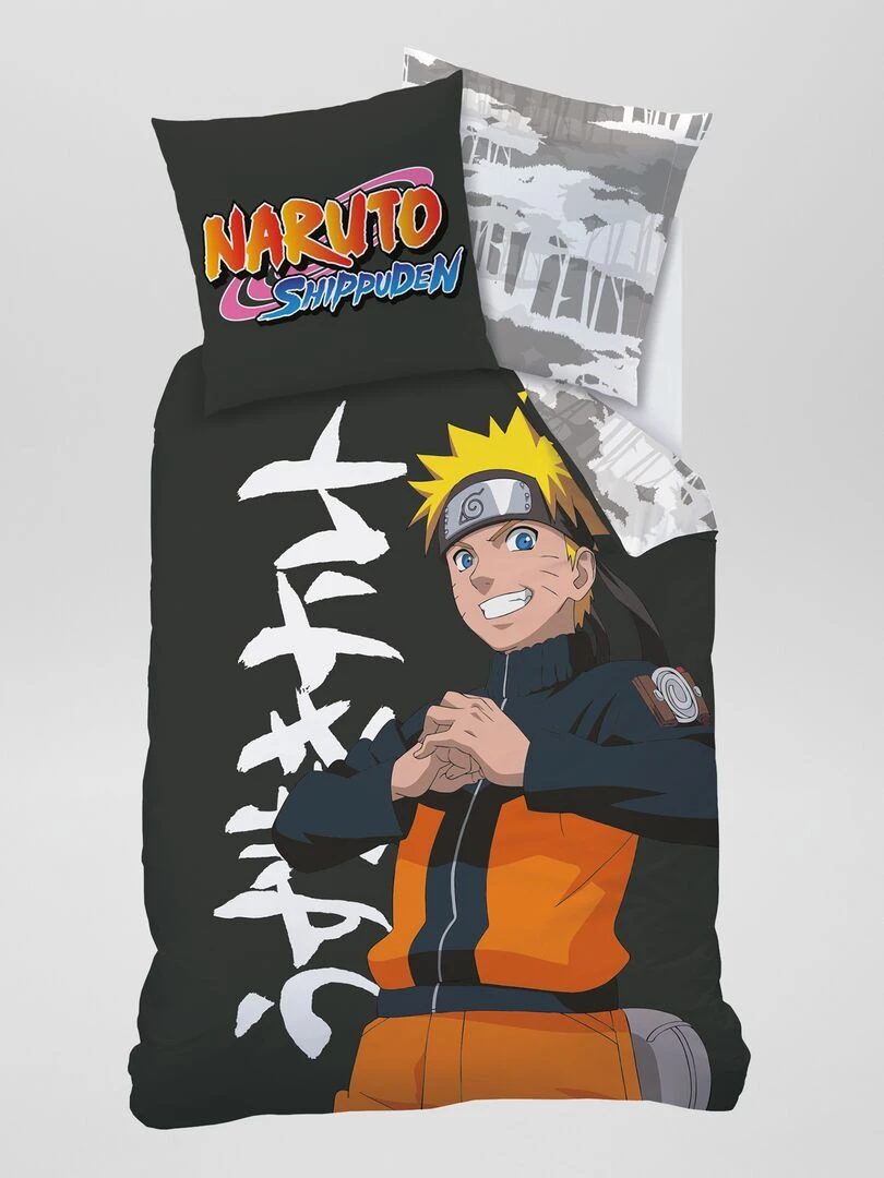 Parure de lit 'Naruto' 1 personne Orange/Gris