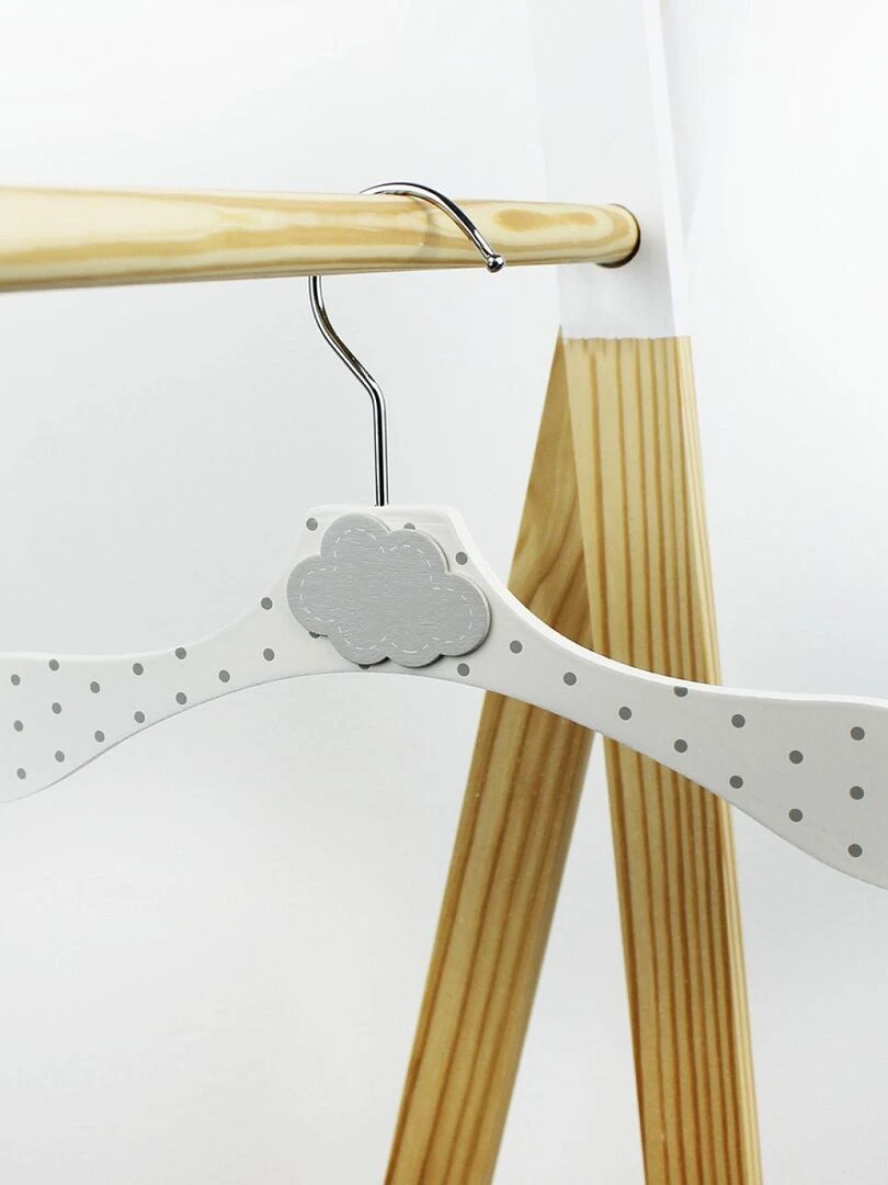 Lot de 50 cintres en bois 28 cm pour bébé  enfant avec crochet pivotant   Monsieur Bébé   Blanc Gris Blanc