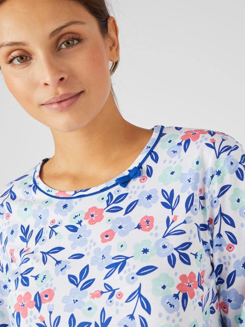 Chemise de nuit manches longues pur coton peigné Damart Vert