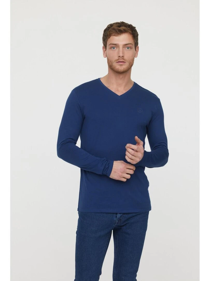 Lee Cooper T Shirt manches longues coton regular AJESSY Bleu marine
