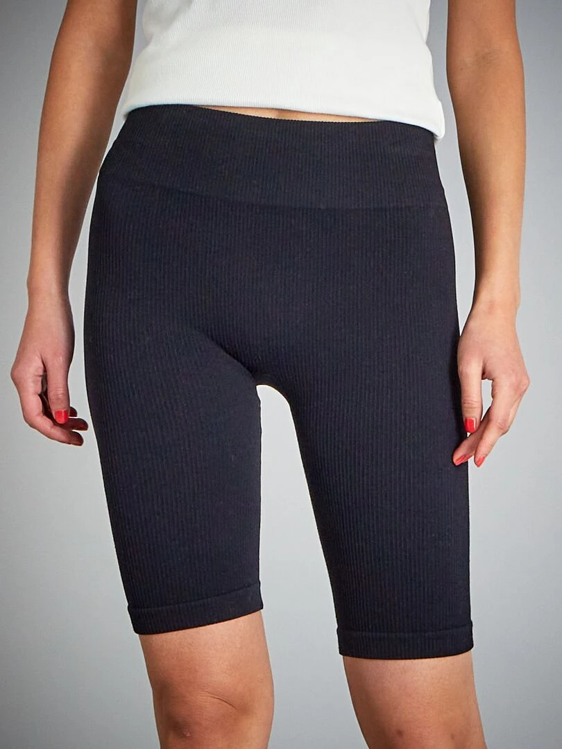 Short cycliste en maille côtelée noir