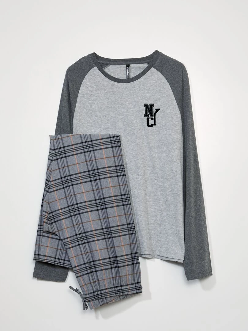 Pyjama long imprimé NYC 2 pièces Gris