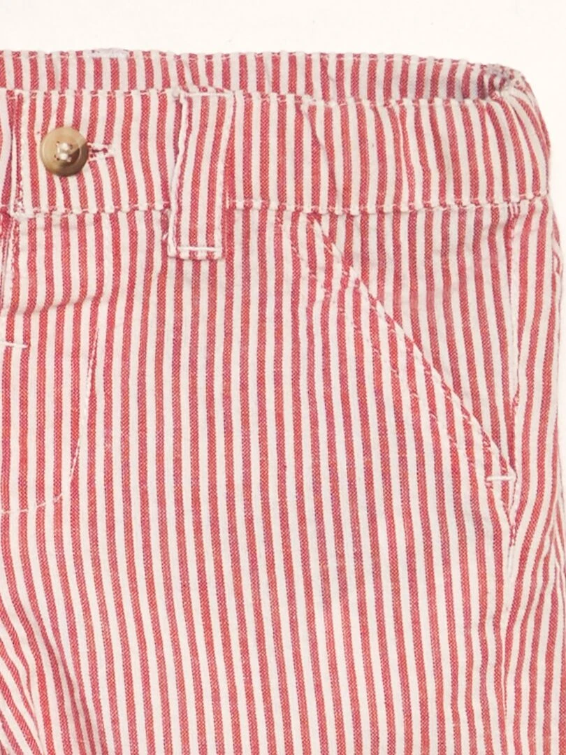 Short rayé en lin   Rouge