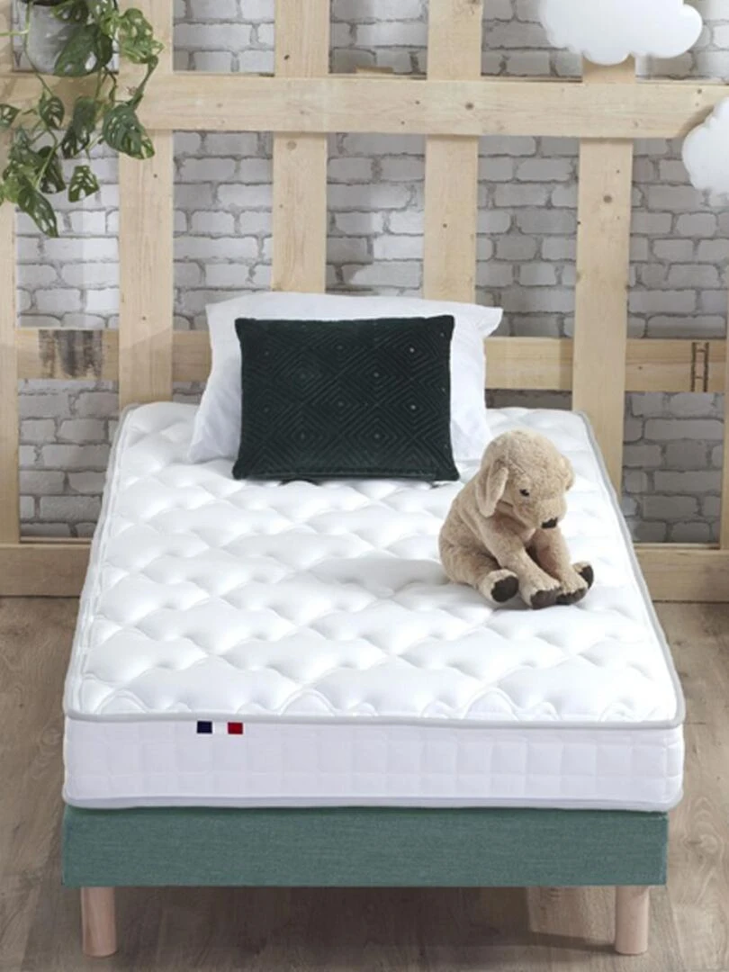 Ensemble Matelas Mousse Haute Résilience ESSENCE + Latex 3 zones +Sommier   Sommier Vert   Blanc Vert
