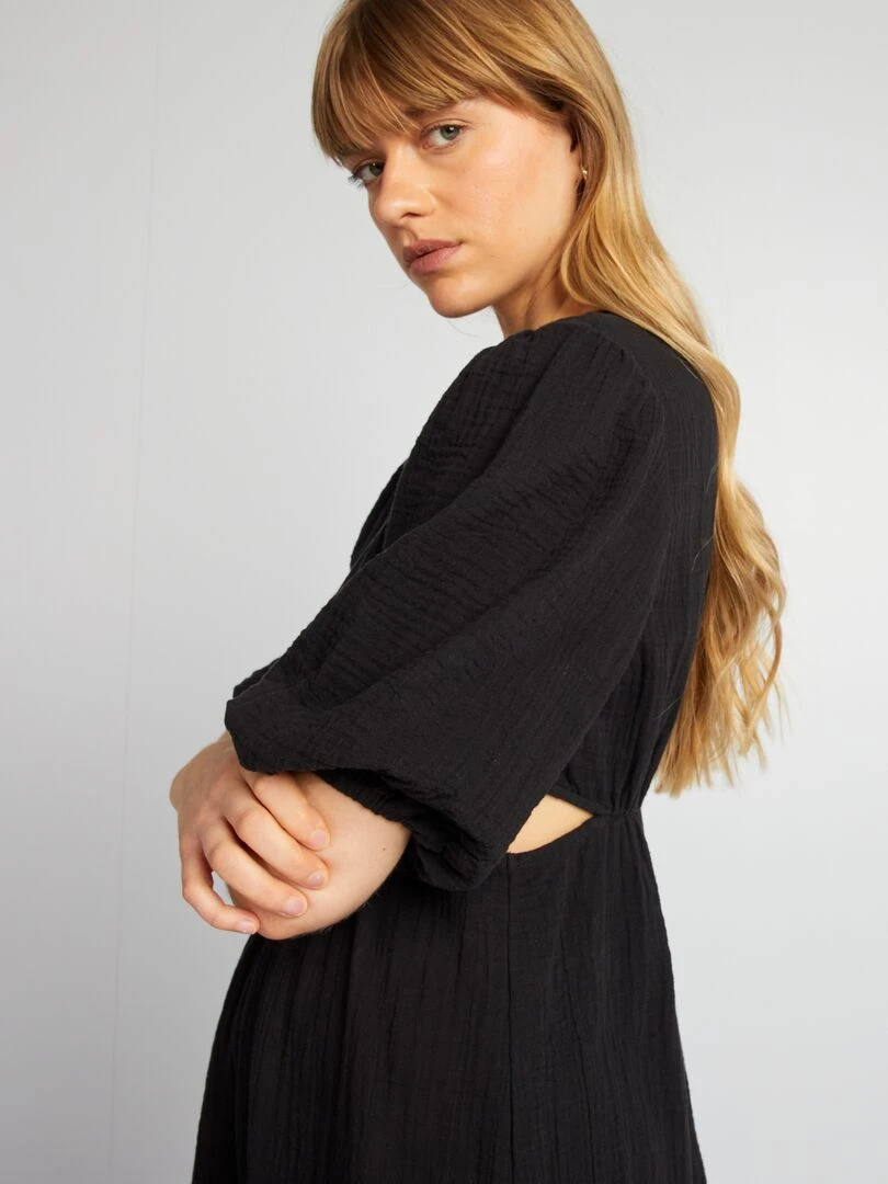 Robe en gaze de coton avec ouverture   noir