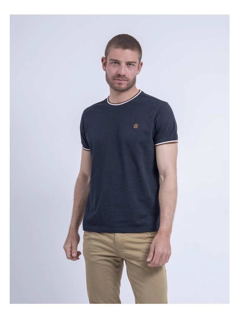 T shirt col rond pur coton NILOTIN Bleu marine