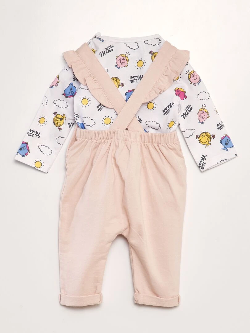 Ensemble 'Monsieur Madame' salopette + t shirt   2 pièces   rose