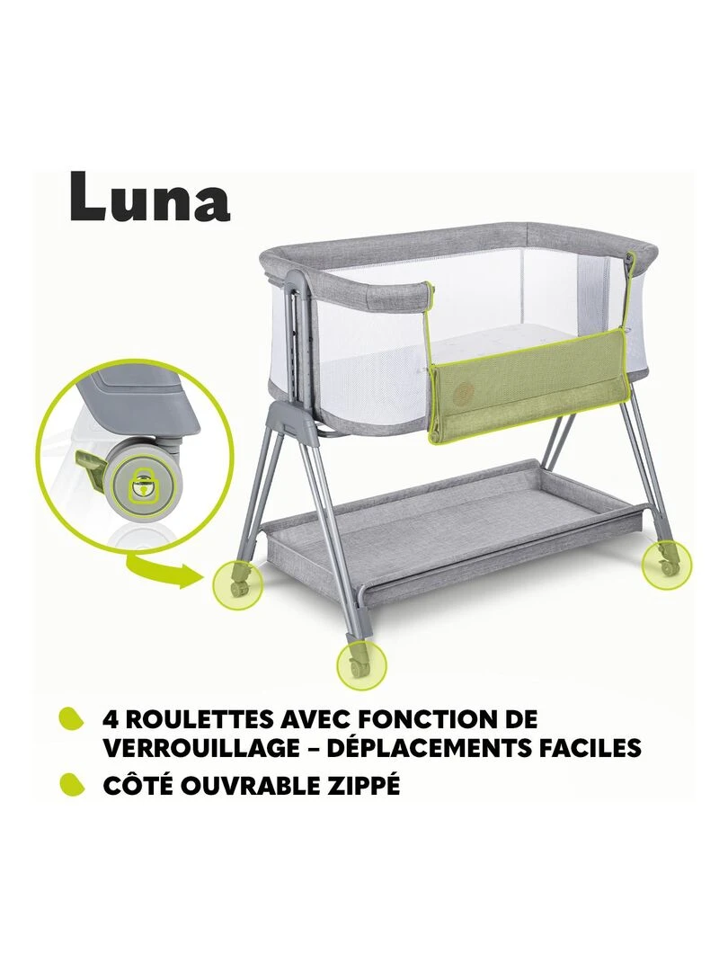 LIONELO Luna   Lit évolutif cododo avec matelas   De 0 Kg à 9 Kg   Hauteur et inclinaison réglables   Beige