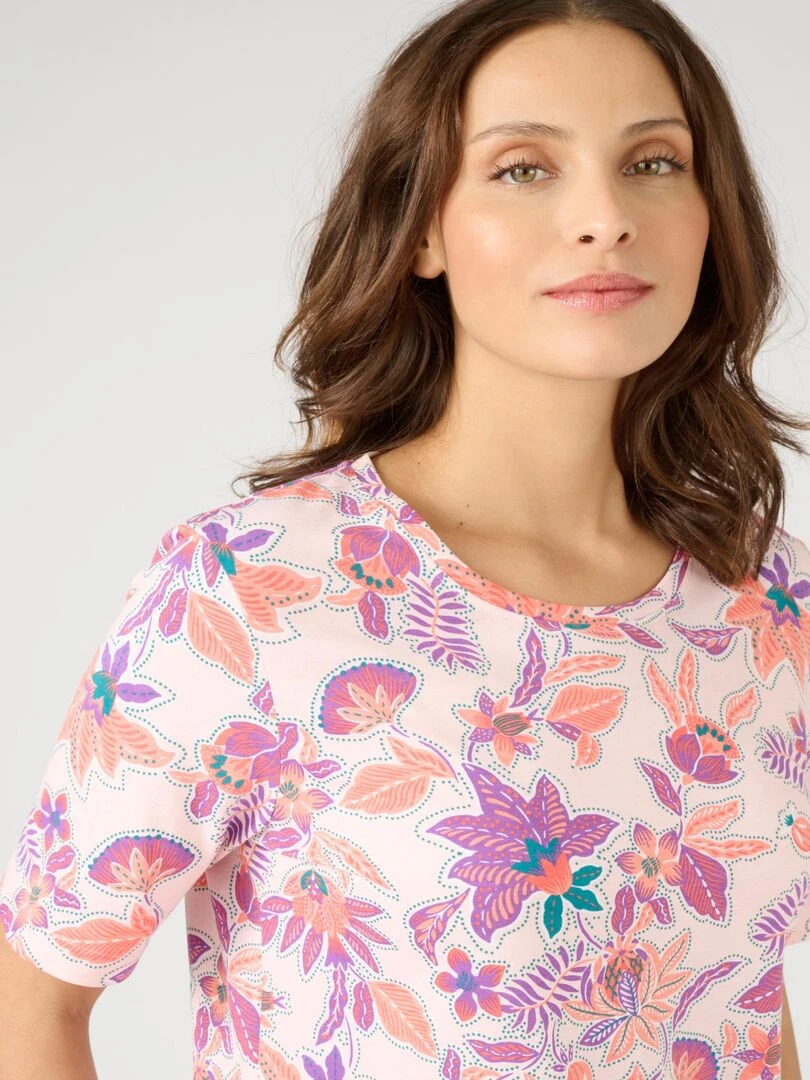 Tee shirt imprimé manches courtes. Damart Rose