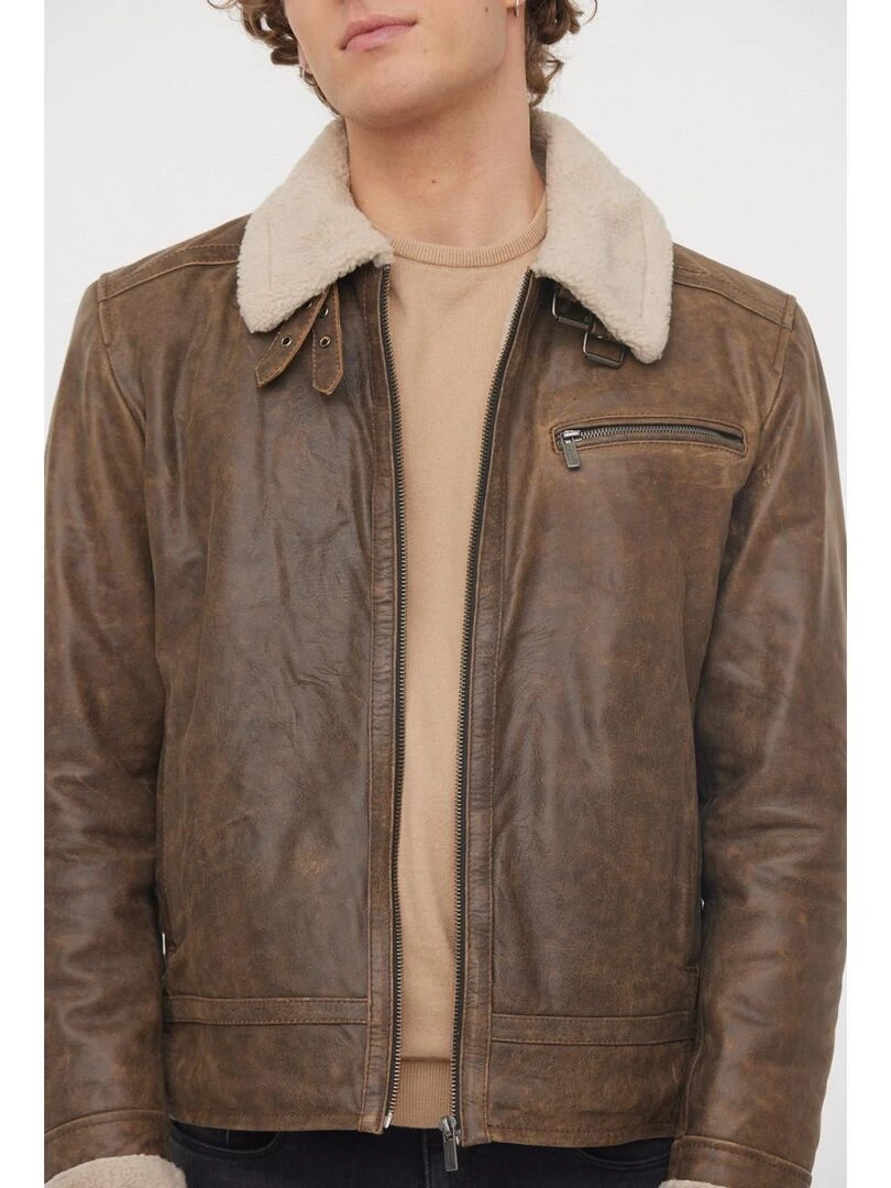 Lee Cooper   Blouson cuir  YAO   Marron foncé