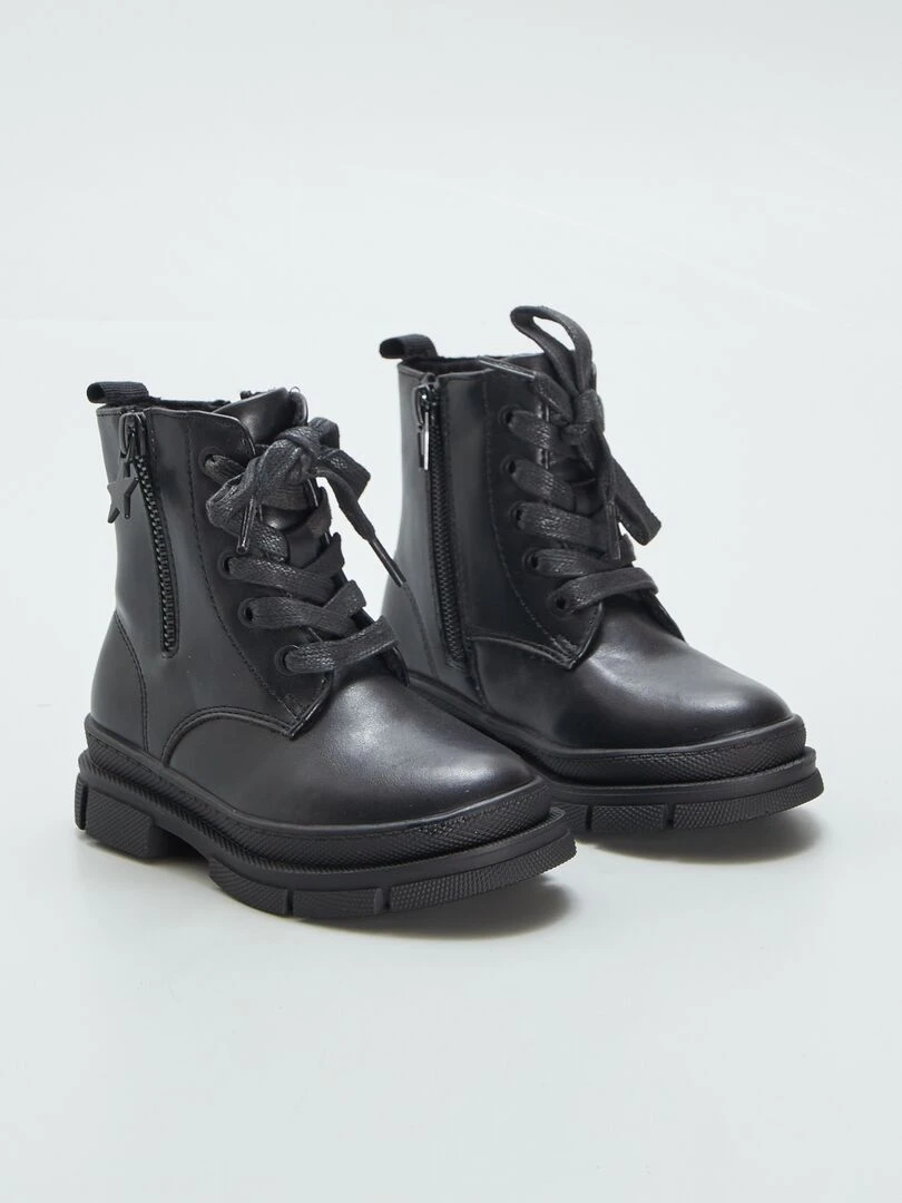 Bottines à lacets et fermeture Noir