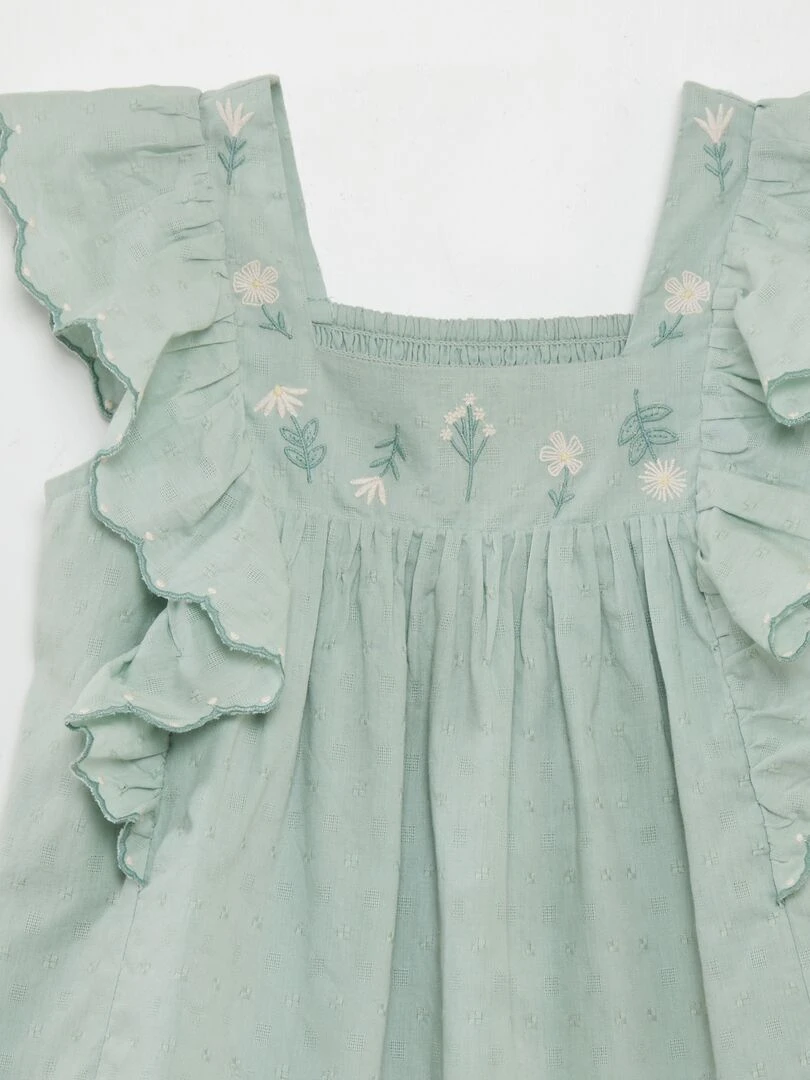 Blouse à volants avec broderies Vert