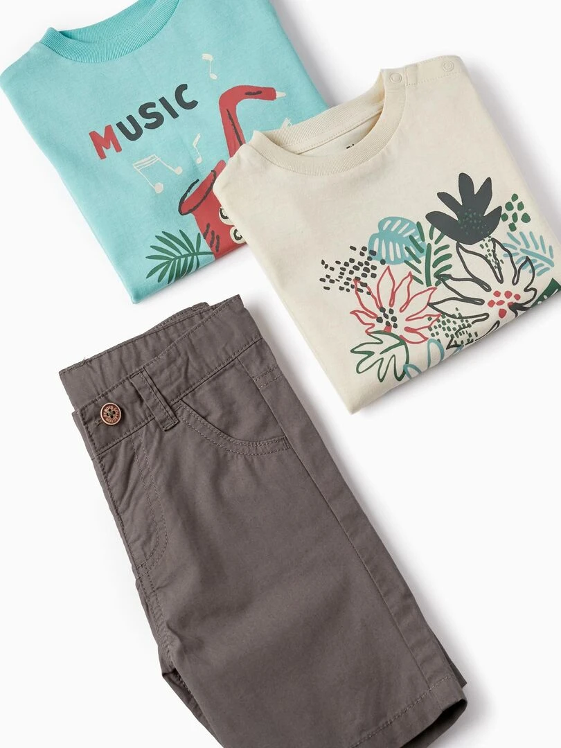 2 T shirts + Short pour Bébé Garçon 'Buena Vista'   Bleu clair