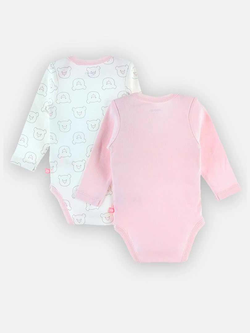 Set de 2 bodys croisés en coton BIO rose/blanc Noukie's Rose