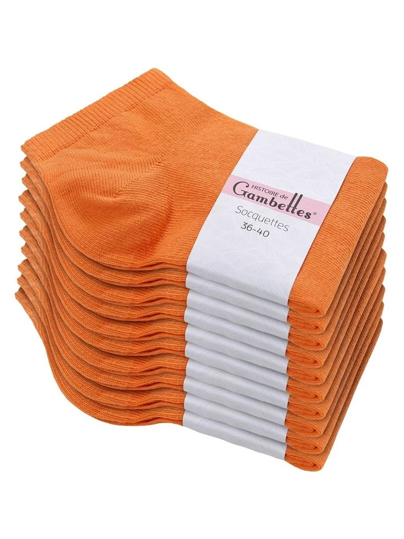 Socquettes Coton Prémium Lot 10 Paires Fabrication UE Orange